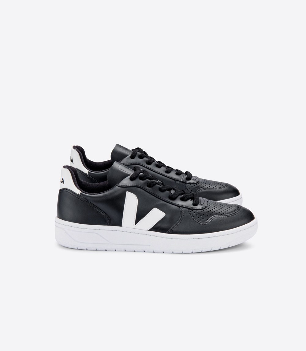 Tenis Veja Hombre - V-10 Cuero - Negros/Blancos - 951NWOIDK